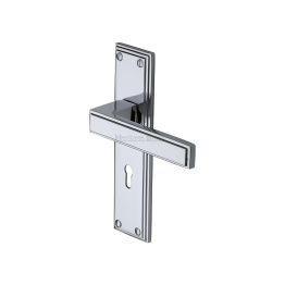 Heritage Brass Door Handle Lever Lock Atlantis Design Polished Chrome finish