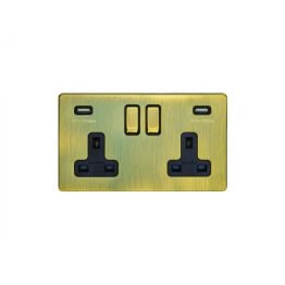 Eurolite Concealed 3mm 2 Gang USB Socket Antique Brass