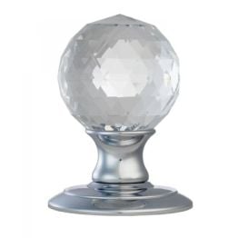 Ice Facetted Crystal Knob - Polished Chrome