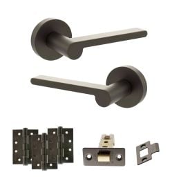 Senza Pari Darrio Door Handle Pack (Latch Set - 3" CE Latch, 4" Fire Rated Hinges x3) - Urban Dark Bronze