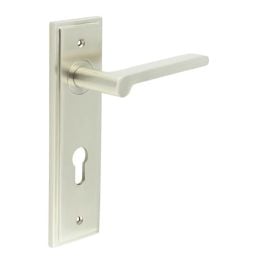 Fitzrovia Door Handle Din Euro Backplate Satin Nickel - By Frelan Hardware - BUR15KIT324