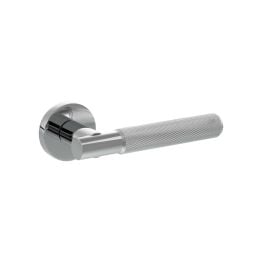 Senza Pari Rosarno Knurled Lever Door Handle on Minimal Round Rose - Polished Chrome