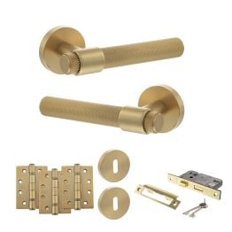 Senza Pari Andretta Door Handle Pack (3 Lever Lock Set - 2.5" CE Sashlock, 4" Fire Rated Hinges x3) - Satin Brass