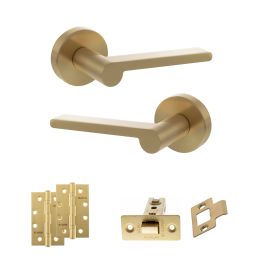 Senza Pari Darrio Door Handle Pack (Latch Set - 3" CE Latch, 4" Slim Knuckle Hinges x2) - Satin Brass