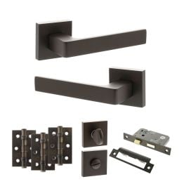 STATUS Montana Door Handle Pack (Bathroom Set - 2.5" CE Bathroom Lock, 3" Fire Rated Hinges x3) - Urban Dark Bronze