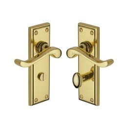 Heritage Brass Door Handle for Bathroom Edwardian Design Polished Brass finish