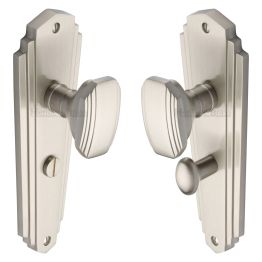 Heritage Brass Mortice Knob on Bathroom Plate Charlston Design Satin Nickel finish