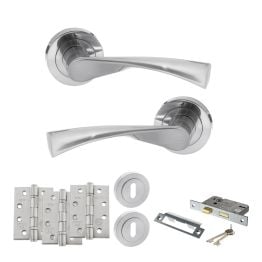 STATUS Colorado Door Handle Pack (3 Lever Lock Set - 3" CE Sashlock, 4" Fire Rated Hinges x3) - Satin Chrome