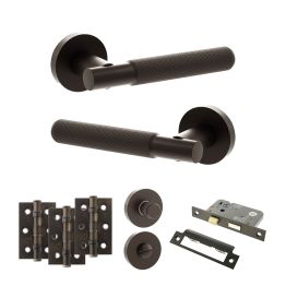 Senza Pari Rosarno Door Handle Pack (Bathroom Set - 2.5" CE Bathroom Lock, 3" Fire Rated Hinges x3) - Urban Dark Bronze