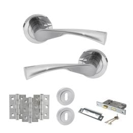 STATUS Colorado Door Handle Pack (3 Lever Lock Set - 3" CE Sashlock, 3" Fire Rated Hinges x3) - Satin Chrome