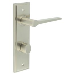 Knightsbridge Door Handle Din Bathroom Backplate Satin Nickel & Turn & Release - By Frelan Hardware - BUR-20SN-456SN-81SN