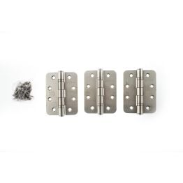 Atlantic Radius Corner Ball Bearing Hinges 4" X 3" X 3mm - Satin Stainless Steel (Set of 3)