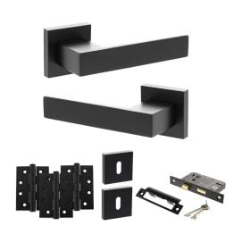 Senza Pari Panetti Door Handle Pack (3 Lever Lock Set - 3" CE Sashlock, 4" Fire Rated Hinges x3) - Matt Black