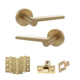 Senza Pari Darrio Door Handle Pack (Latch Set - 2.5" CE Latch, 3" Fire Rated Hinges x3) - Satin Brass