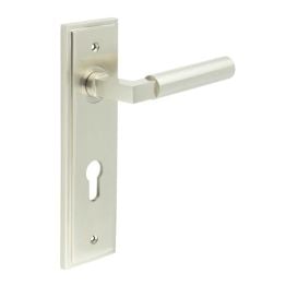 Westminster Door Handle Din Euro Backplate Satin Nickel - By Frelan Hardware - BUR30KIT324