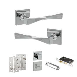 Senza Pari Guido Door Handle Pack (Bathroom Set - 2.5" CE Bathroom Lock, 4" Slim Knuckle Hinges x2) - Polished Chrome