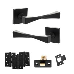 Senza Pari Guido Door Handle Pack (Latch Set - 3" CE Latch, 4" Fire Rated Hinges x3) - Matt Black