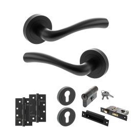 STATUS Texas Door Handle Pack (Euro Lock Set - 2.5" CE Sashlock, 4" Slim Knuckle Hinges x2) - Matt Black