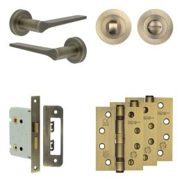 Complete Gio Door Handle Pack - Bathroom - Antique Brass - By Frelan Hardware - JE-E6A3-AB