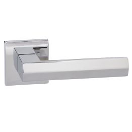 Senza Pari Davoli Lever Door Handle on Flush Square Rose - Polished Chrome