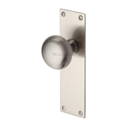 Heritage Brass Mortice Knob on Latch Plate Balmoral Design Satin Nickel finish