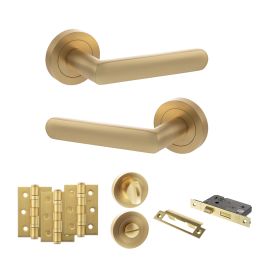 STATUS Carolina Door Handle Pack (Bathroom Set - 2.5" CE Bathroom Lock, 3" Fire Rated Hinges x3) - Satin Brass