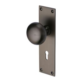 Heritage Brass Mortice Knob on Lock Plate Balmoral Design Matt Bronze finish