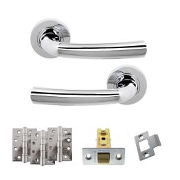 STATUS Nevada Door Handle Pack (Latch Set - 3" CE Latch, 4" Fire Rated Hinges x3) - Polished Chrome