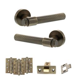 Senza Pari Fasana Door Handle Pack (Latch Set - 2.5" CE Latch, 4" Fire Rated Hinges x3) - Antique Brass