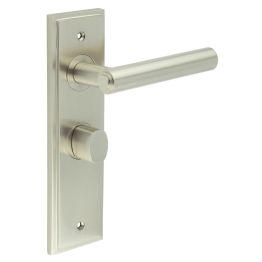 Richmond Door Handle Bathroom Backplate Satin Nickel & Turn & Release - By Frelan Hardware - BUR-45SN-453SN-81SN
