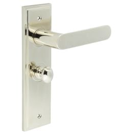 Kensington Door Handle Bathroom Backplate Polished Nickel & Turn & Release - By Frelan Hardware - BUR-25PN-453PN-80PN