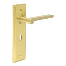 Fitzrovia Door Handle Lock Backplate Satin Brass - By Frelan Hardware - BUR15KIT243