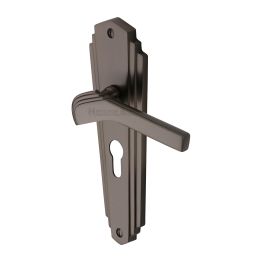 Heritage Brass Door Handle for Euro Profile Plate Waldorf Design Matt Bronze finish