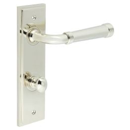 Highgate Door Handle Din Bathroom Backplate Polished Nickel & Turn & Release - By Frelan Hardware - BUR-35PN-456PN-80PN