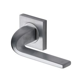 Sorrento Door Handle Lever Latch on Square Rose Stanford Design Satin Chrome finish