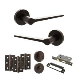 Senza Pari Laviano Door Handle Pack (Bathroom Set - 3" CE Bathroom Lock, 3" Fire Rated Hinges x3) - Urban Dark Bronze