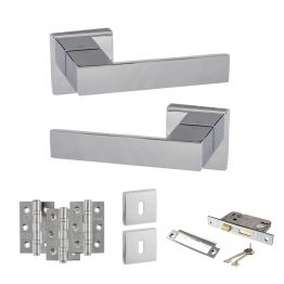 Senza Pari Panetti Door Handle Pack (3 Lever Lock Set - 3" CE Sashlock, 3" Fire Rated Hinges x3) - Polished Chrome