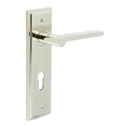 Fitzrovia Door Handle Din Euro Backplate Polished Nickel - By Frelan Hardware - BUR15KIT168