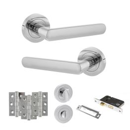 STATUS Carolina Door Handle Pack (Bathroom Set - 3" CE Bathroom Lock, 3" Fire Rated Hinges x3) - Polished Chrome
