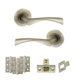 STATUS Colorado Door Handle Pack (Latch Set - 2.5" CE Latch, 3" Fire Rated Hinges x3) - Satin Nickel