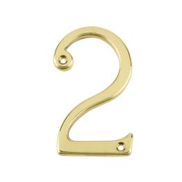 Jedo 75mm Screw Fix Numerals Polished Brass No. 2 - By Frelan Hardware - JN-2