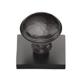 Heritage Brass Cabinet Knob Diamond Cut Design with Square Backplate 32mm Matt Bronze finish