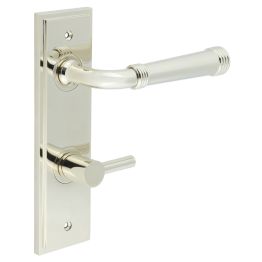 Highgate Door Handle Din Bathroom Backplate Polished Nickel & Turn & Release - By Frelan Hardware - BUR-35PN-456PN-82PN