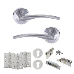 STATUS Arizona Door Handle Pack (Euro Lock Set - 3" CE Sashlock, 4" Fire Rated Hinges x3) - Satin Chrome