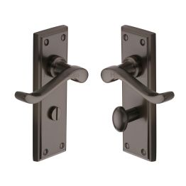 Heritage Brass Door Handle for Bathroom Edwardian Design Matt Bronze finish