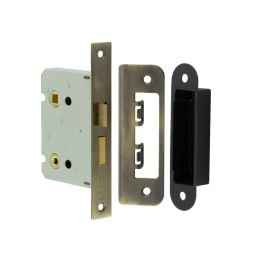 Jedo Kontrax Bathroom locks with Square Forend & Radiused Strike Plate 76mm Antique Brass - By Frelan Hardware - JL460AB