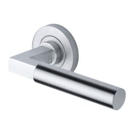 Heritage Brass Door Handle Lever on Rose Spectral Design Satin Chrome Finish