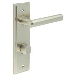 Richmond Door Handle Din Bathroom Backplate Satin Nickel & Turn & Release - By Frelan Hardware - BUR-45SN-456SN-81SN