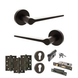 Senza Pari Laviano Door Handle Pack (Euro Lock Set - 3" CE Sashlock, 4" Fire Rated Hinges x3) - Urban Dark Bronze