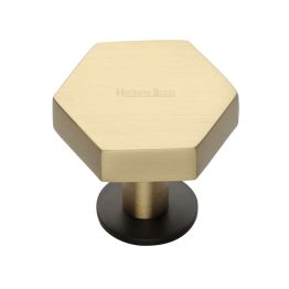 Heritage Brass Cabinet Knob Hexagon Design with Rose 38mm Matt Bronze/Satin Brass finish